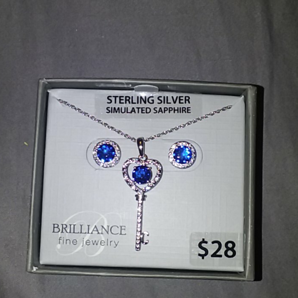 Simulated Sapphire Earrings Necklace